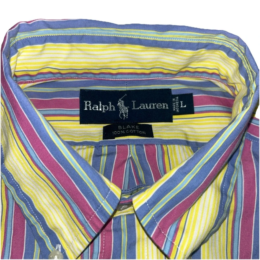 Polo Ralph Lauren Long Sleeve Button Down Men's Large, Pink‎ Blue Yellow, Easter